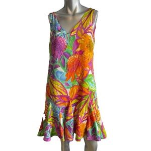 Lauren Ralph Lauren Drop Waist Sleeveless DBL Vneck Flowy Floral Dress Size 4